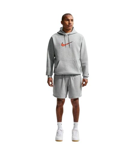 Mens Club Swoosh Fleece Hoodie Dark Grey Heather Nike