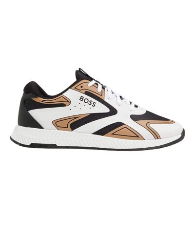 Mens Titanium Leather Running Trainers Beige Boss