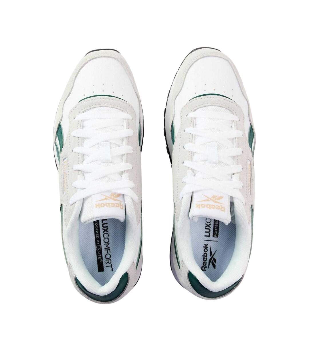 Mens Glide Leather Flat Trainers White Green Reebok-3