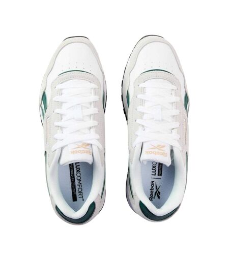 Mens Glide Leather Flat Trainers White Green Reebok