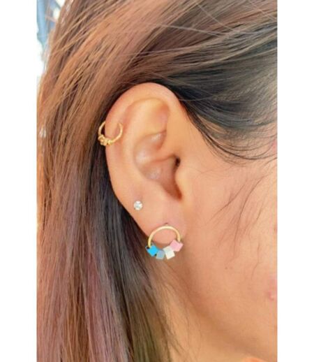 Simple Cute Geometric Cube Golden Circular Cubical Multicolour Stud Earring