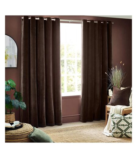 Chenille velvet eyelet curtains 229cm x 229cm brown Yard