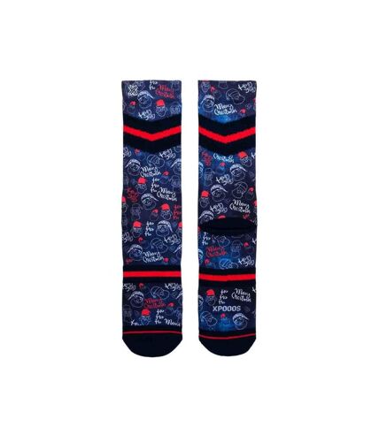XPOOOS Chaussettes Homme MicroCoton XMAS DOODLE Marine Rouge