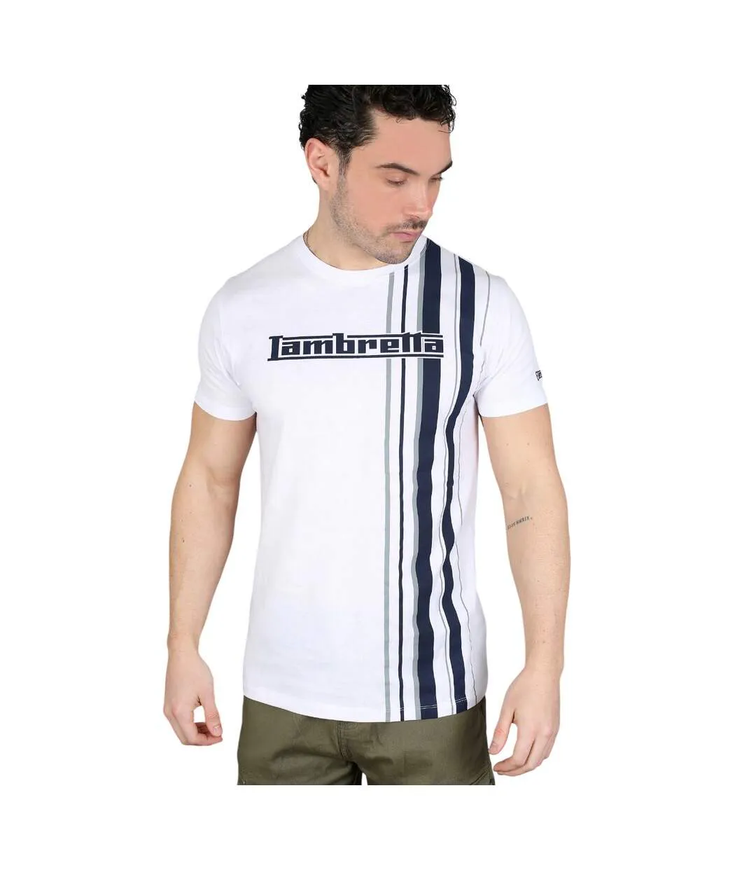 T-shirt Motif/style Rayure De Course Homme Blanc Bleu Marine Gris Lambretta-2