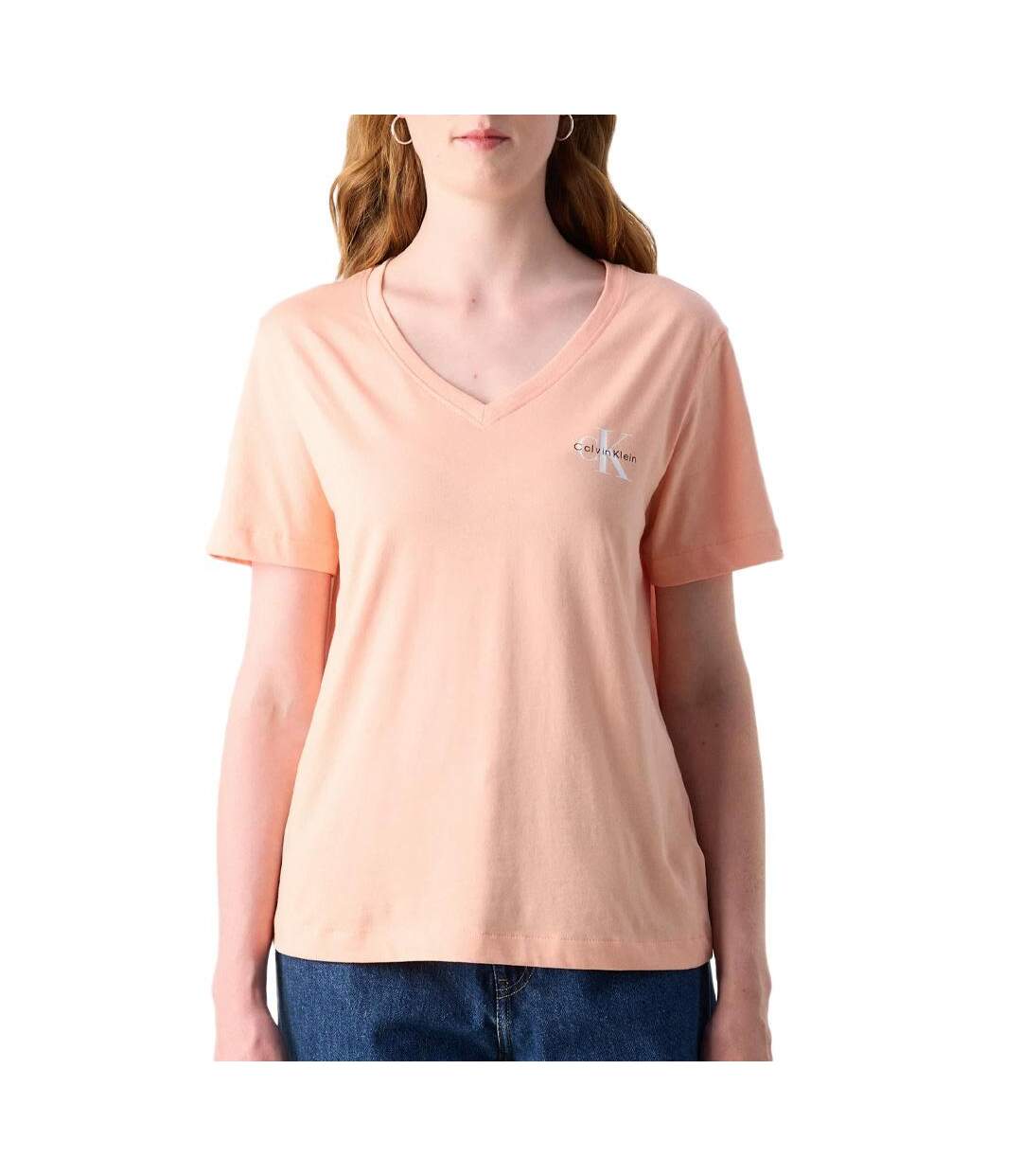 T-Shirt orange/blanc femme calvin klein jeans lv047c906g-2