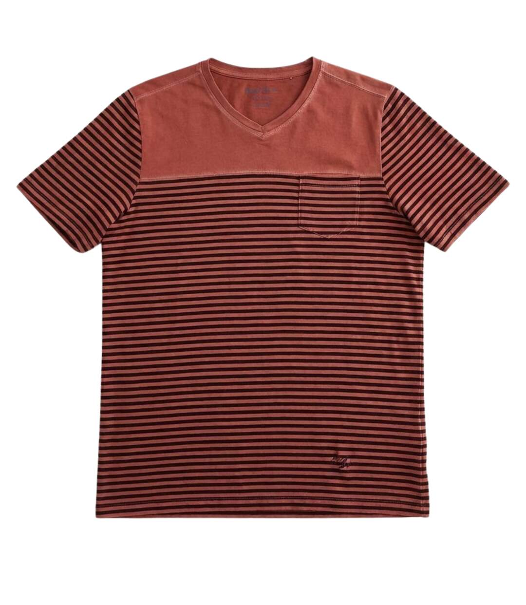 Tee-shirt homme Rouge - Col V - Manches courtes 100% coton Coupe ajustée et rayures-3