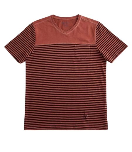 Tee-shirt homme Rouge - Col V - Manches courtes 100% coton Coupe ajustée et rayures