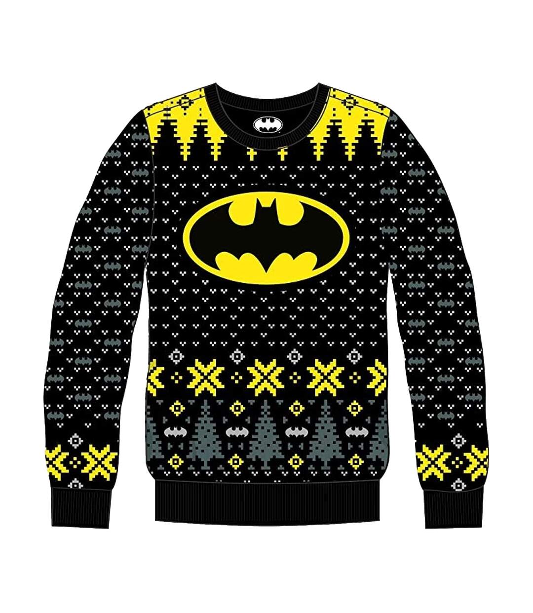 Sweat Noël Motif/style Logo Homme Noir Jaune Batman-1