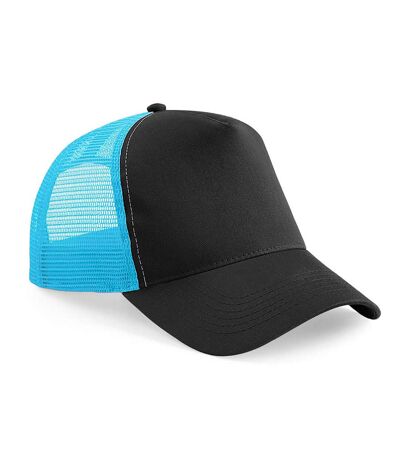 Beechfield Mens Half Mesh Trucker Cap/Headwear (Black/Surf Blue)