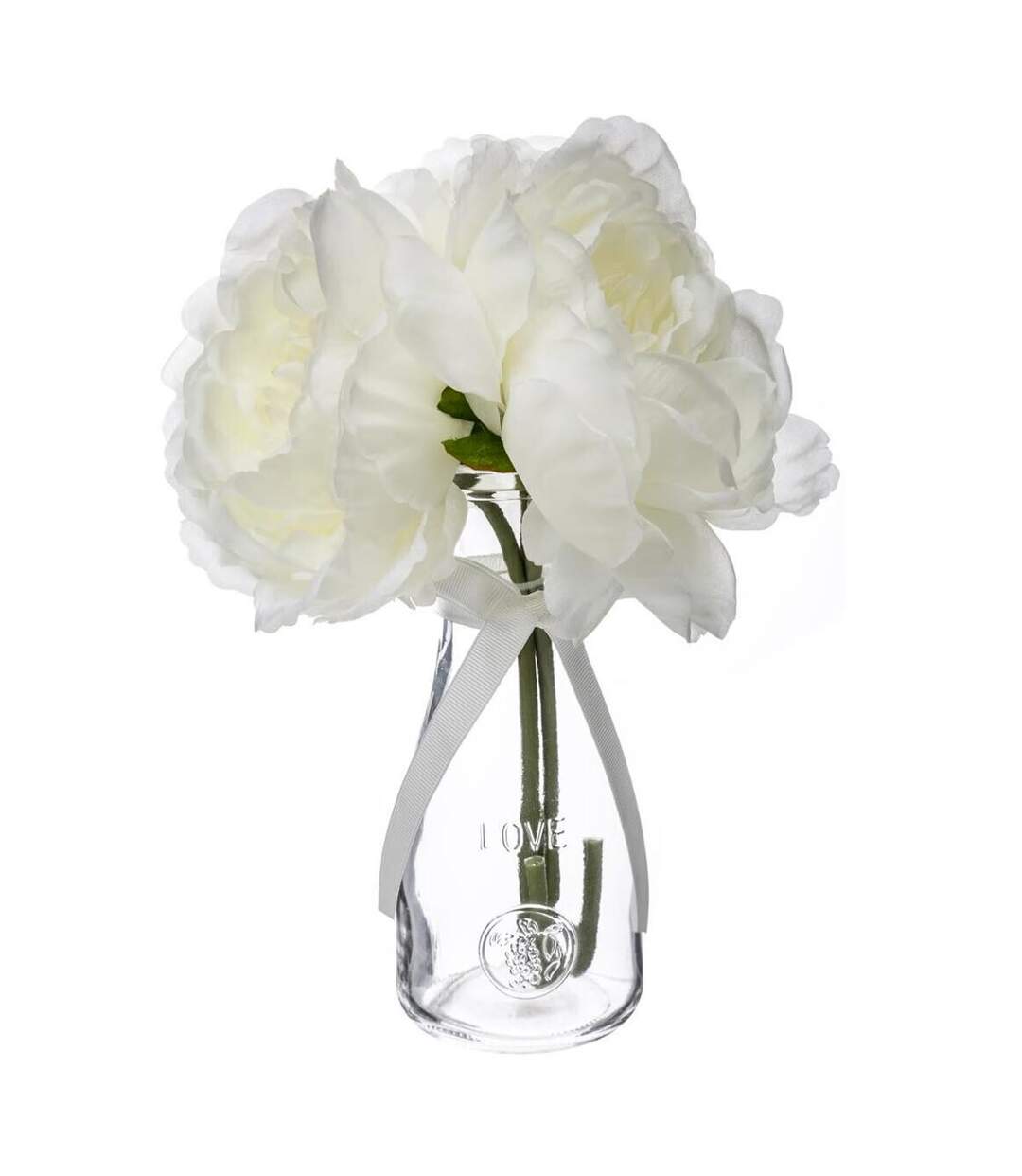 Composition Florale & Vase 3 Pivoines Verre 25cm Transparent-1