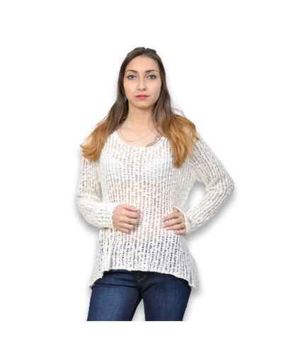 Pull femme manches longues de couleur blanc - Col rond