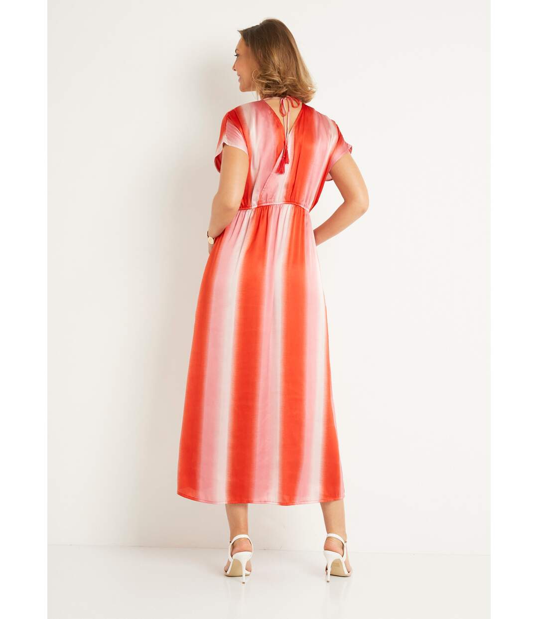 Robe longue à rayures taille à nouer-2