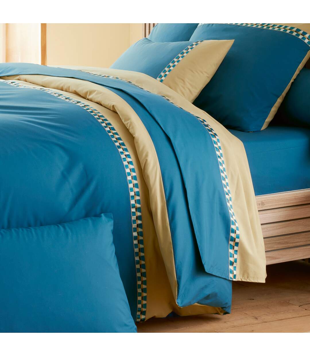 Drap plat en percale de coton LINOA bleu cobalt-3