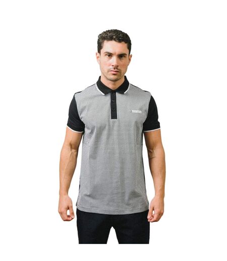 Mens Gingham All-over Print Polo Shirt Black Lambretta