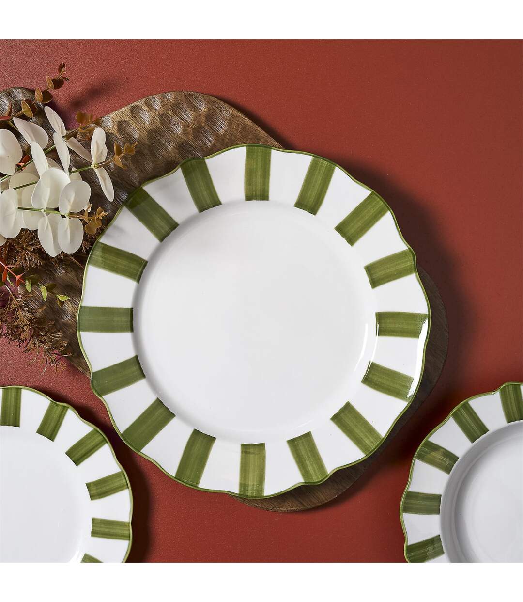 Lot de 6 Assiettes Plates Cleo 27cm Vert & Blanc-3