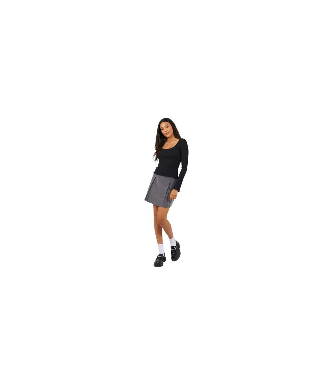 Haut Manches Longues Motif/style Côtelé Femme Noir Brave Soul-1