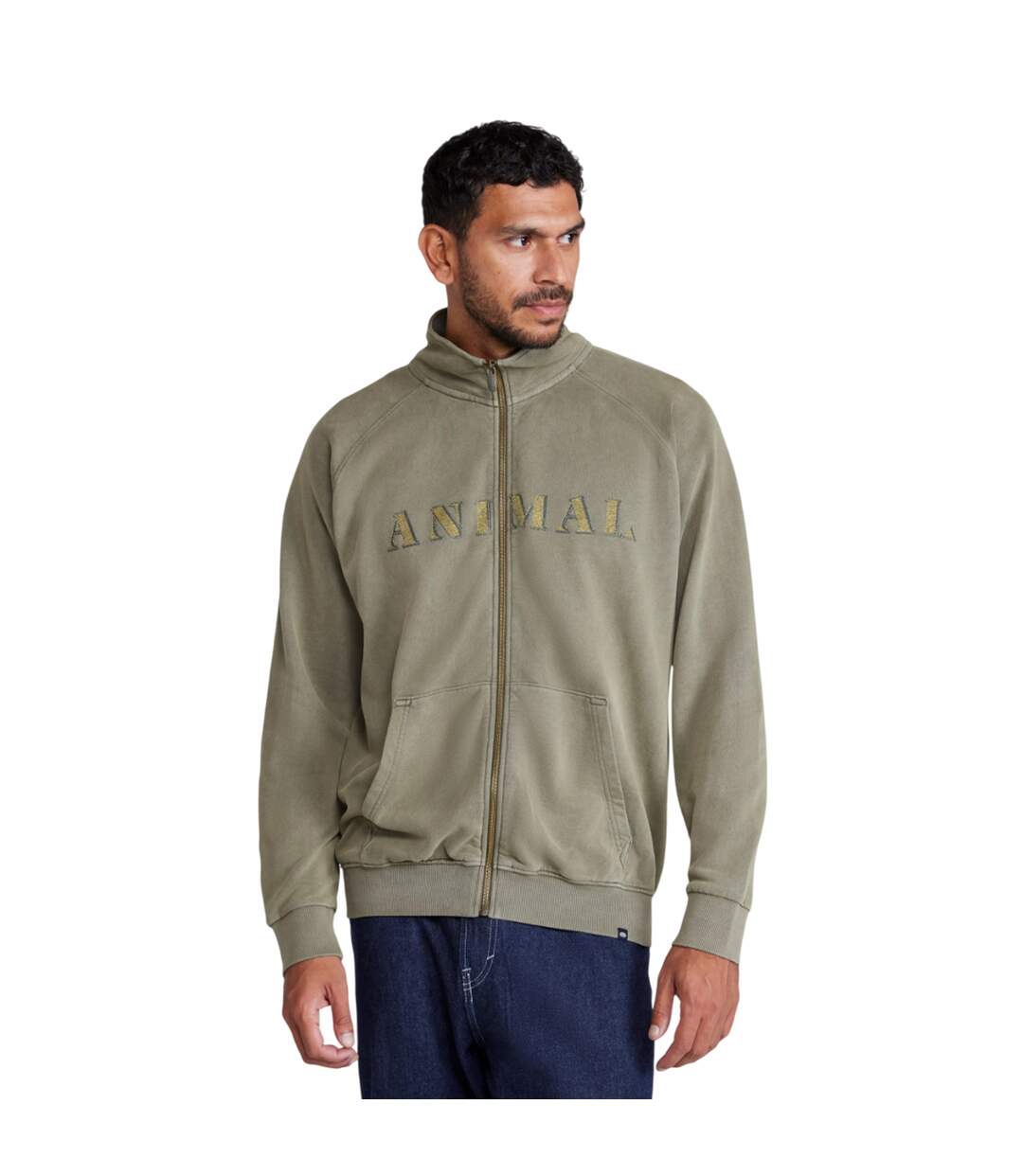 Mens liam zipped sweatshirt khaki green Animal-1