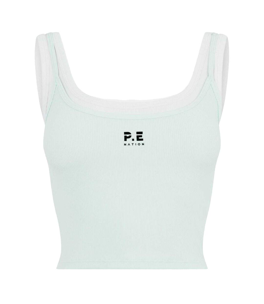 Womens/ladies Rubberised Logo Layered Fitted Tank Top Mint Green White PE Nation-2