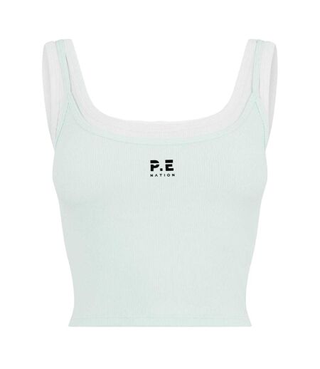 Womens/ladies Rubberised Logo Layered Fitted Tank Top Mint Green White PE Nation