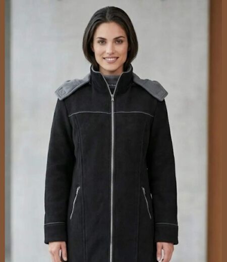 Manteau Caban Femme Tokyo4 Noir en Maille Contre-collée (Mayflower)
