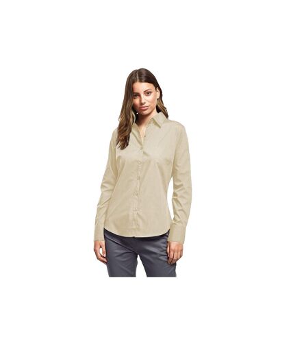 Premier Womens/Ladies Poplin Long Sleeve Blouse / Plain Work Shirt (Natural) - UTRW1090