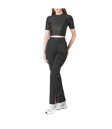 Womens/ladies Plain Crop T-shirt Black Certified