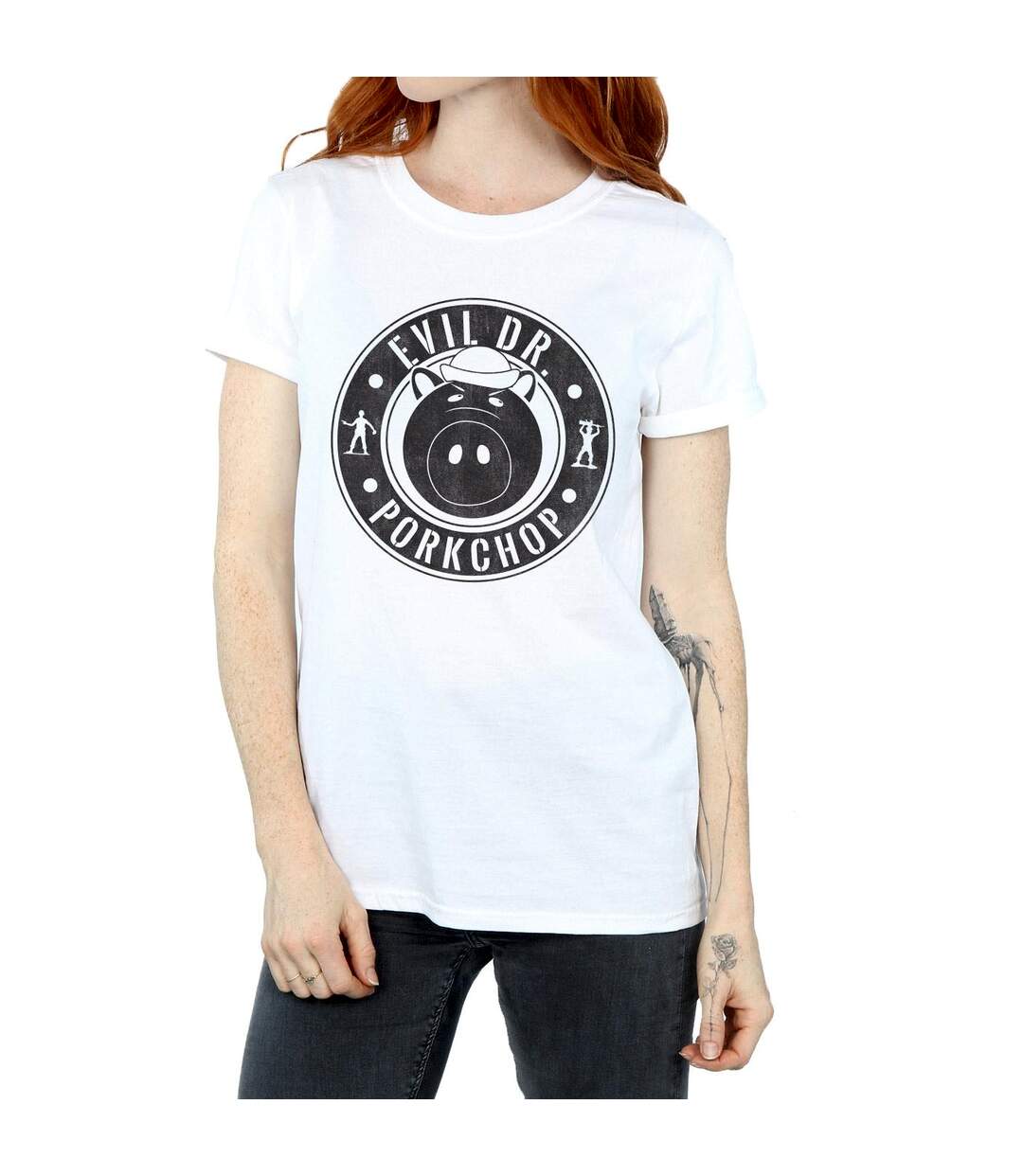 Disney Womens/Ladies Toy Story Evil Dr Pork Chop Logo Coton Boyfriend T-Shirt (Blanc) - UTBI46908-3