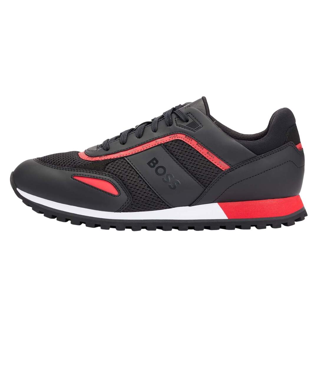 Mens Parkour Leather Running Trainers Black Boss-3