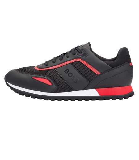 Mens Parkour Leather Running Trainers Black Boss