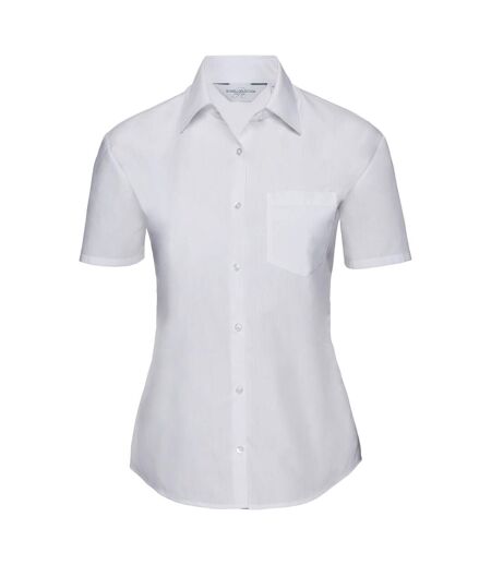 Russell Collection Ladies/Womens Short Sleeve Poly-Cotton Easy Care Poplin Shirt (White) - UTBC1028