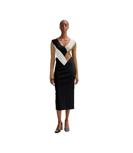 Robe mi-longue manches longues florency femme noir / blanc / beige Boss