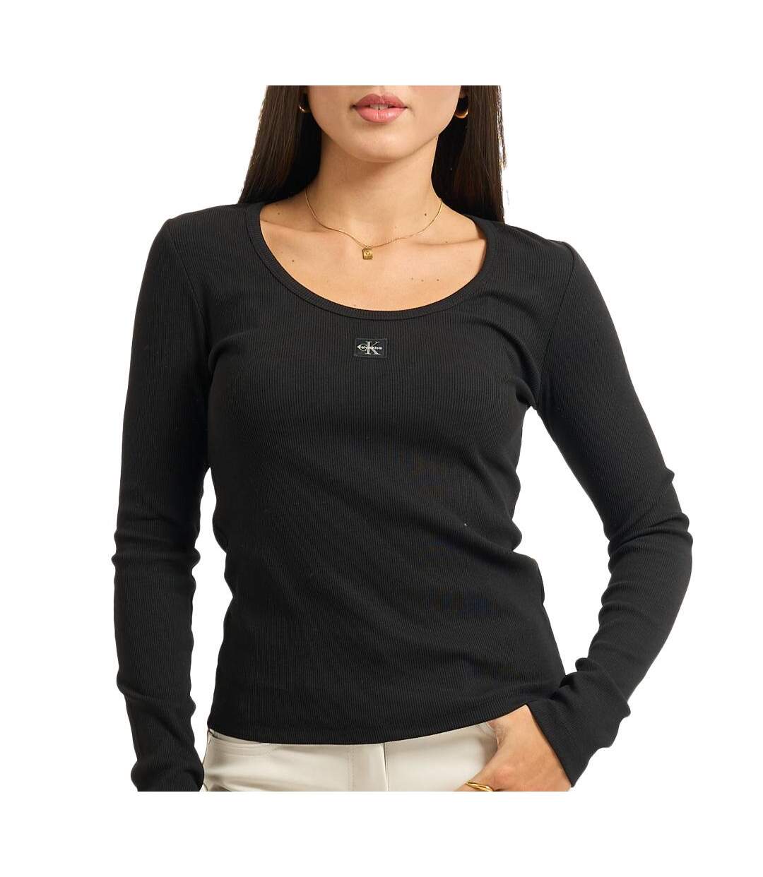 T-Shirt manches longues noir femme calvin klein jeans woven-1