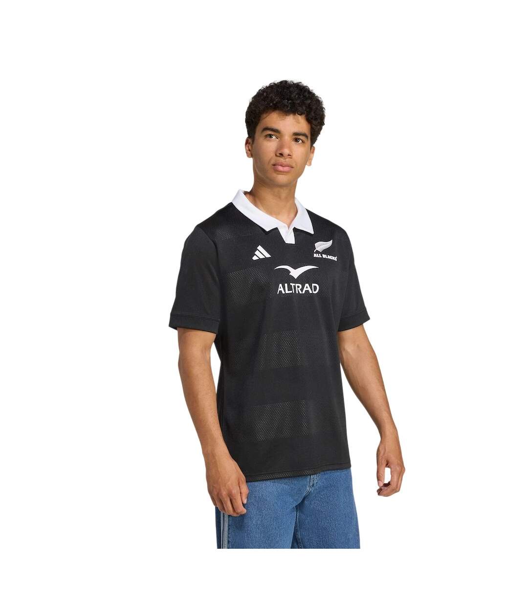 Mens New Zealand Polyester Rugby Polo Shirt All Black Adidas-1