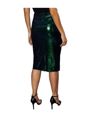 Womens/ladies sequin midi skirt green Principles