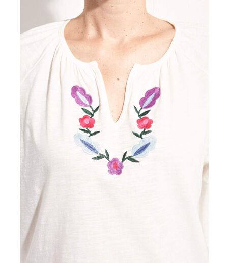 T-shirt long brodé manches longues