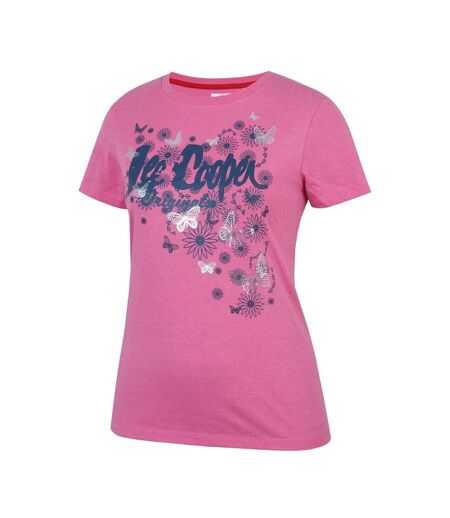 Womens/ladies Classic Butterfly Flowers T-shirt Pink Marl Lee Cooper