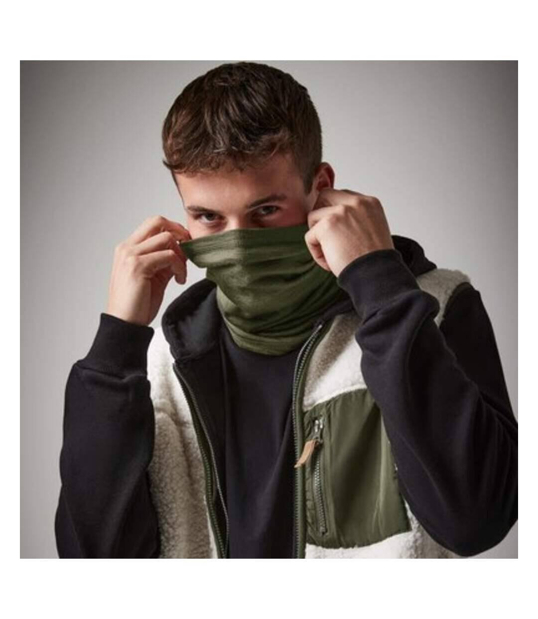 Unisex Adult Morf Merino Wool Neck Warmer Military Green Beechfield-3