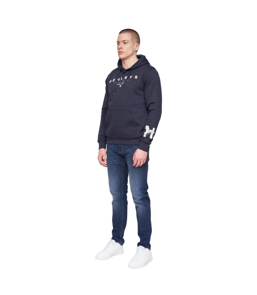 Mens hentyme logo hoodie navy Henleys