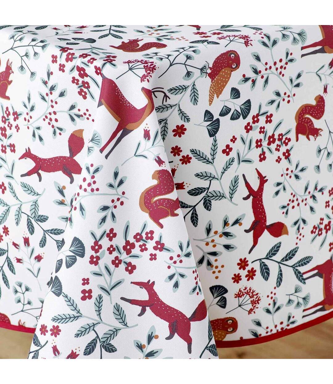 Nappe Imprimé Forestine 150x240cm Blanc & Rouge-2