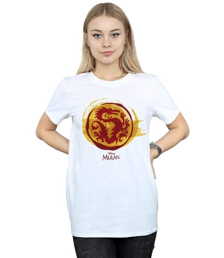 Disney Womens/Ladies Mulan Courage Dragon Symbol Cotton Boyfriend T-Shirt (Blanc) - UTBI18034