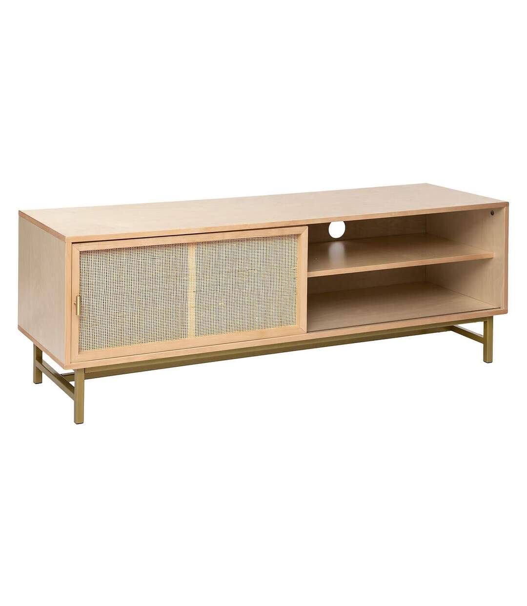 Meuble TV 1 porte en bois et cannage RAYO - Beige-1
