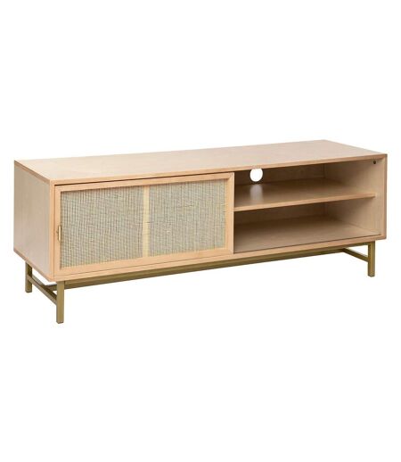 Meuble TV 1 porte en bois et cannage RAYO - Beige