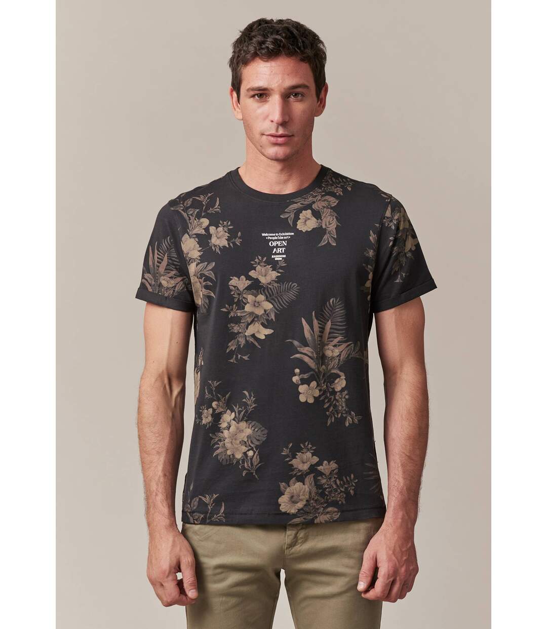 T-Shirt col rond manches courtes motif floral FALL