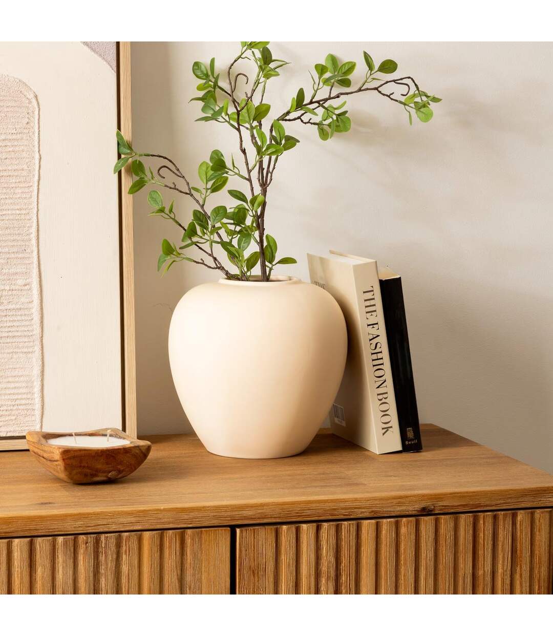 Vase Boule en Dolomite Rily 22cm Beige-2