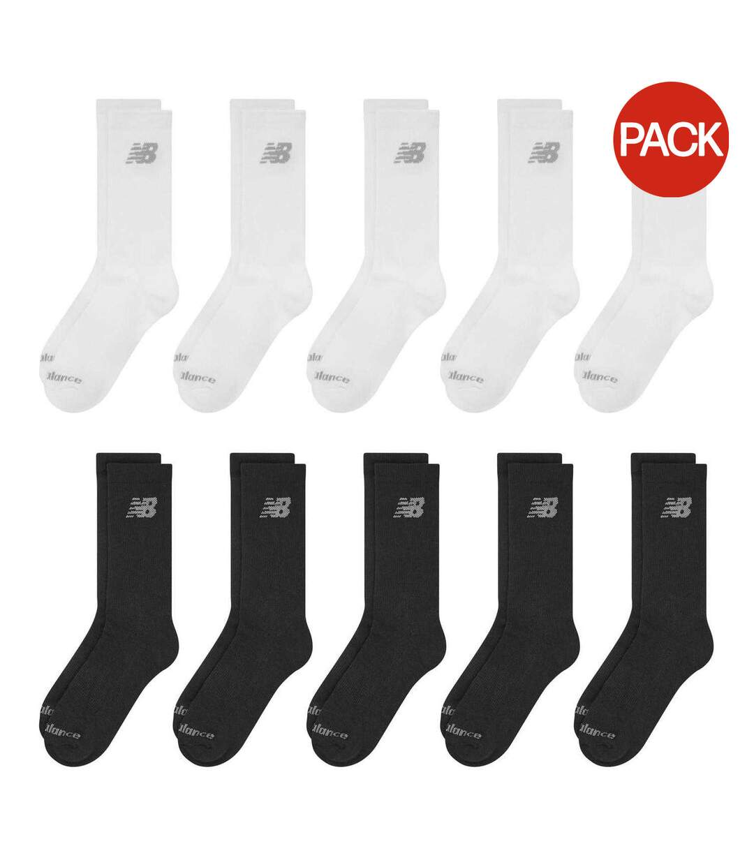 Lot De 10  Chaussettes Motif/style Logo Adulte Blanc Noir New Balance-1
