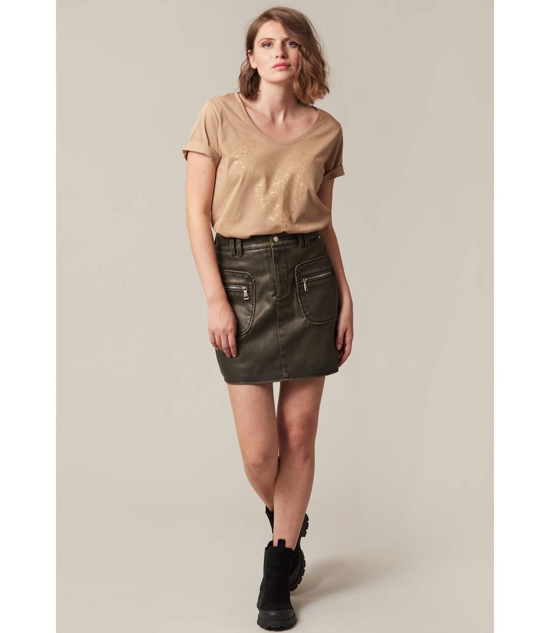 Jupe courte casual en similicuir AYLA-3