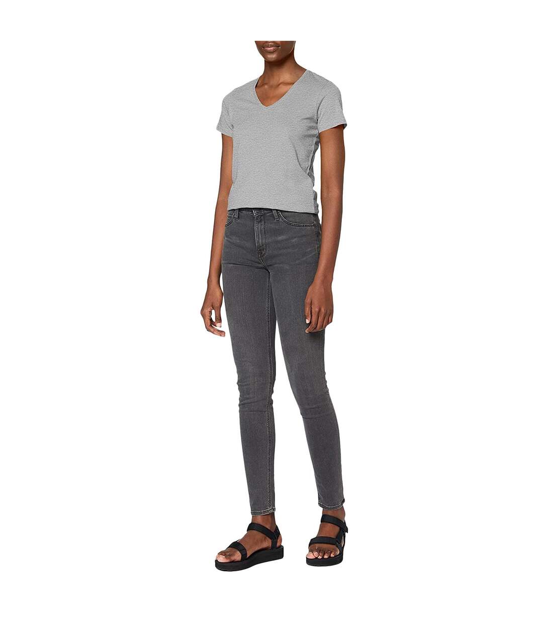 T-shirt Col V Femme Gris Chiné Stedman-1