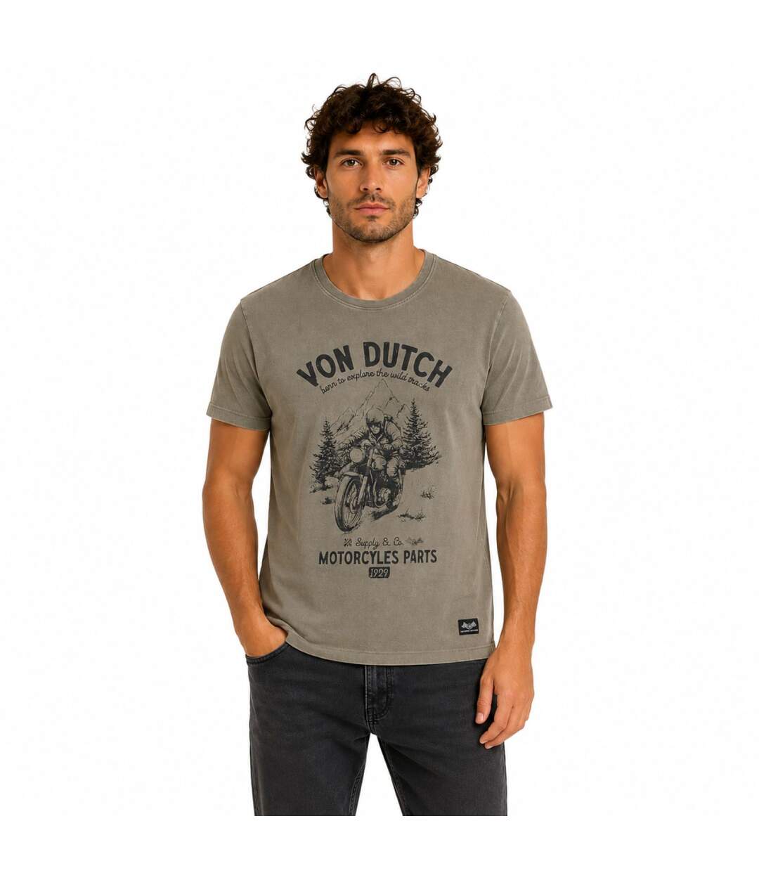 T-shirt homme regular acid wash en jersey print devant Forest Vondutch-1