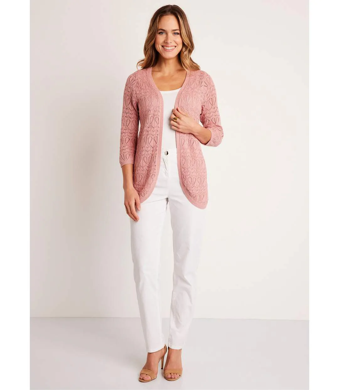 Gilet long ajouré coton manches 3/4-3