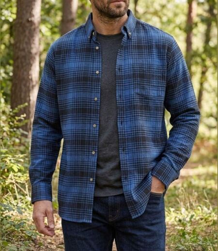 CHALLENGER BACK — Chemise à carreaux manches longues flanelle bleu : le confort chaud et intemporel